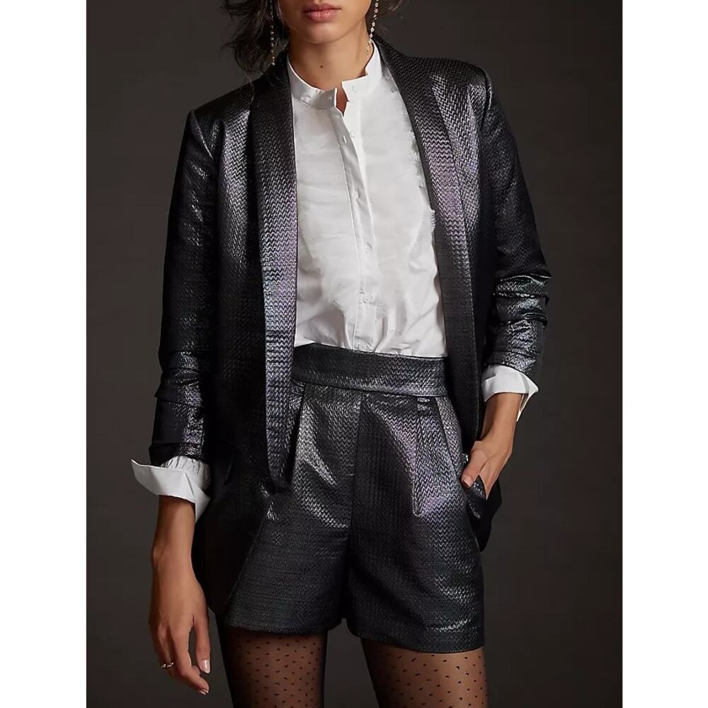 Hutch Anthropologie Metallic Textured Blazer and Shorts Set Black XS / S